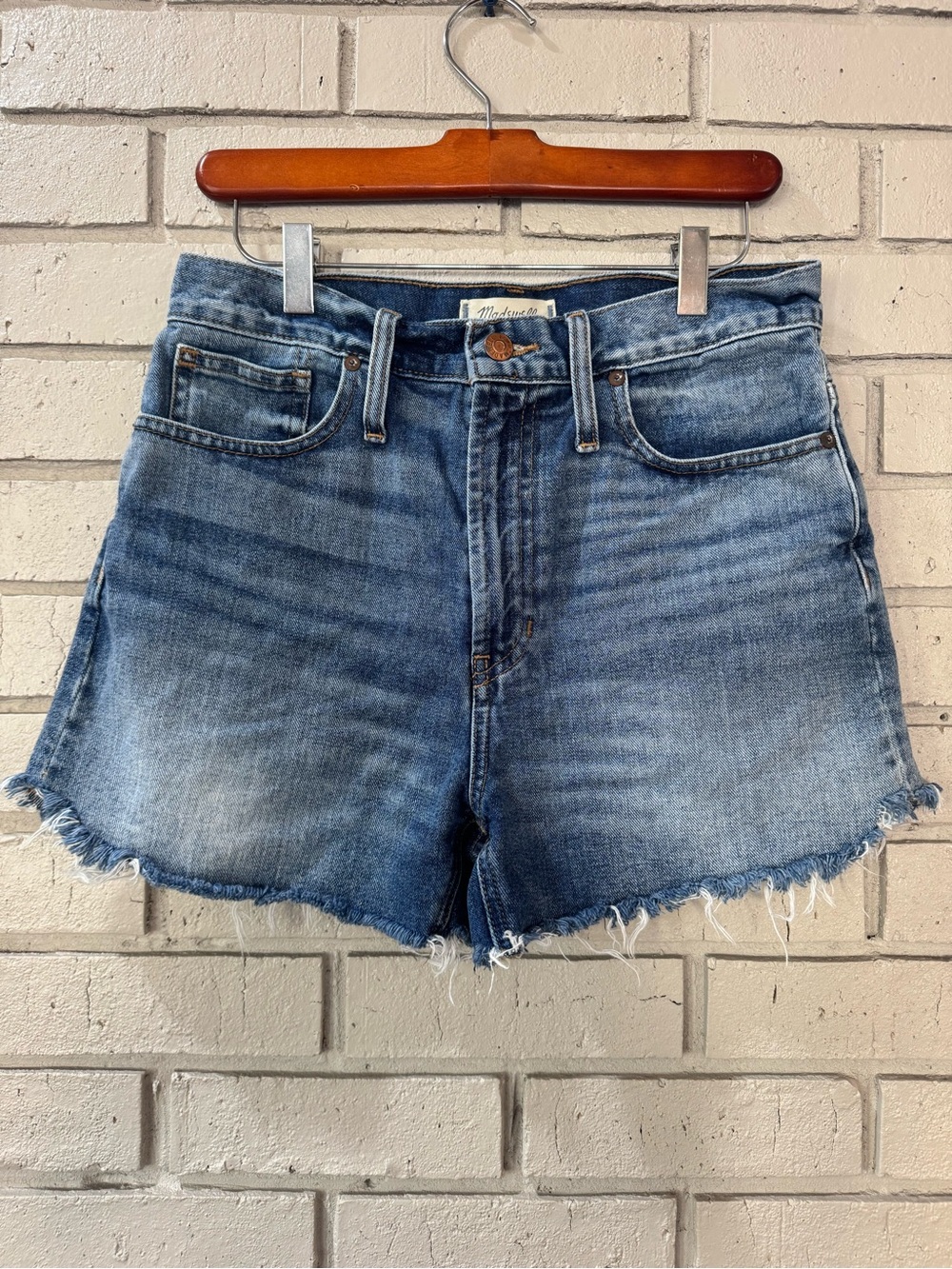 Madewell Frayed Hem High-Rise Denim Shorts - Light Blue